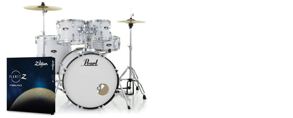 PEARL ROADSHOW-X FUSION+, ZILDJIAN CYMBALS. Pure White