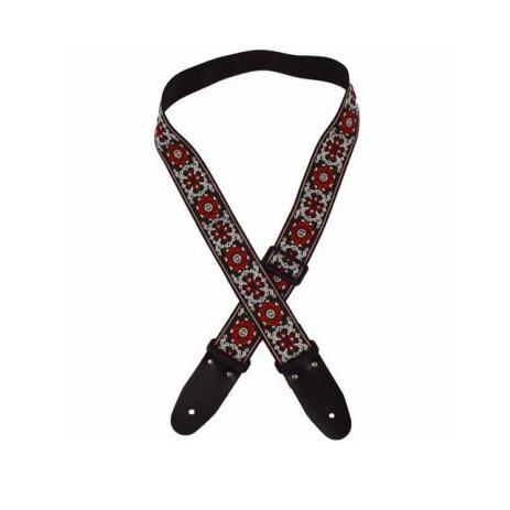 Colonial Leather Jacquard Guitar Strap Red Flower