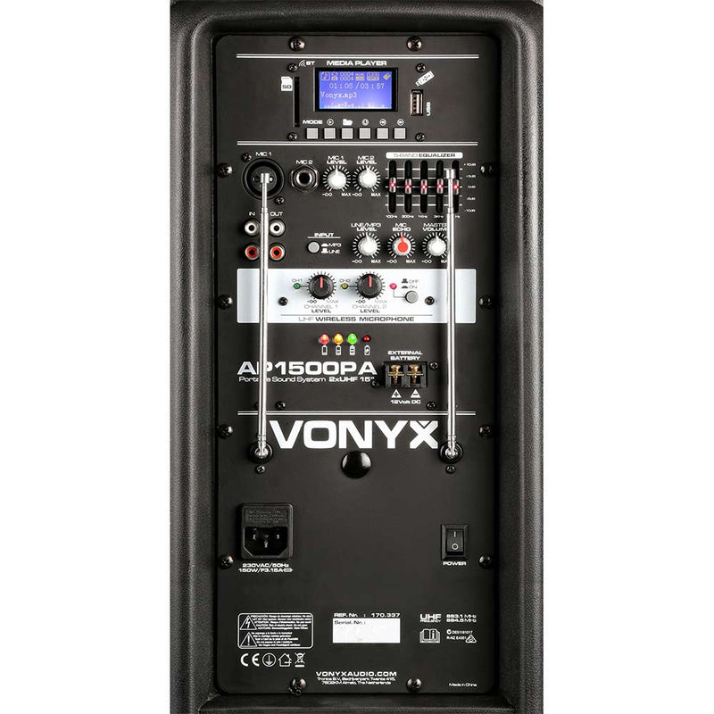 Vonyx AP1500BP 15" Portable PA System with Dual Wireless Microphones